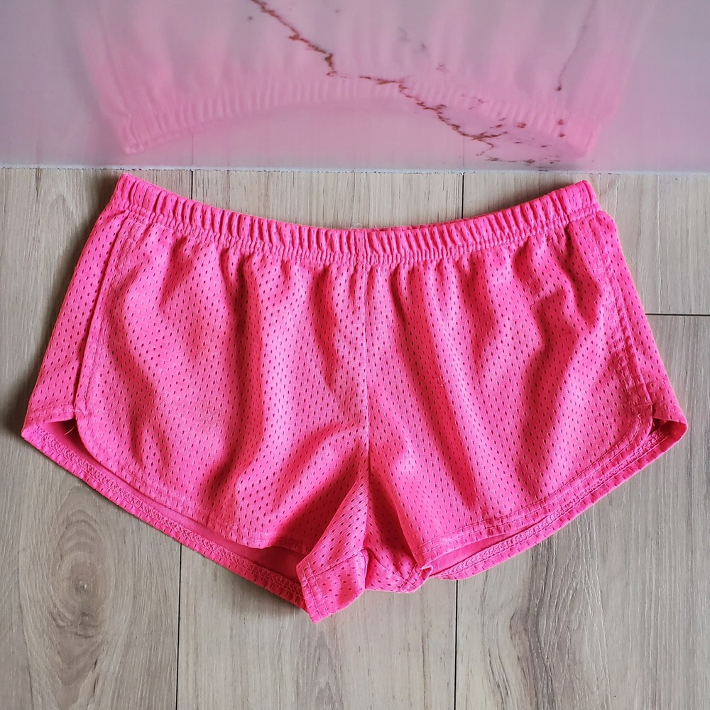 Soffe Mesh Shorts Womens M Pink Low Rise Elastic Waist Cheer Running Gym Y2K